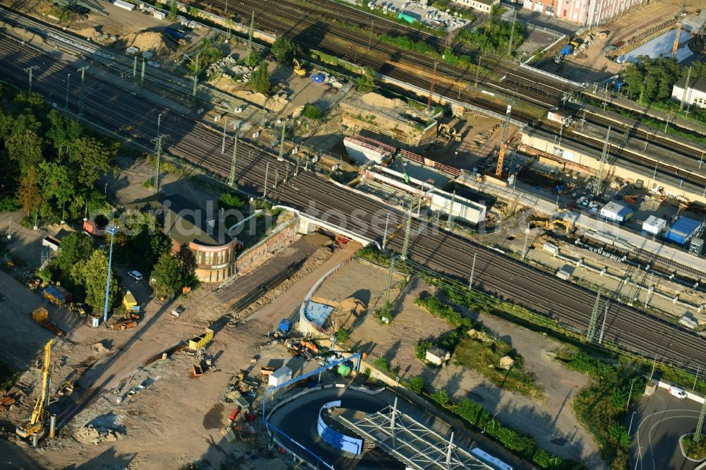 Magdeburg from the bird's eye view: Construction site for the new channel building Citytunnel in Magdeburg in the state Saxony-Anhalt