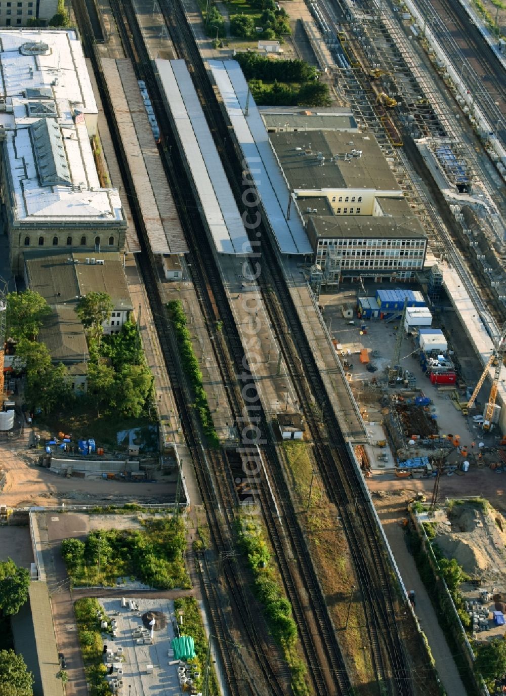 Magdeburg from above - Construction site for the new channel building Citytunnel in Magdeburg in the state Saxony-Anhalt