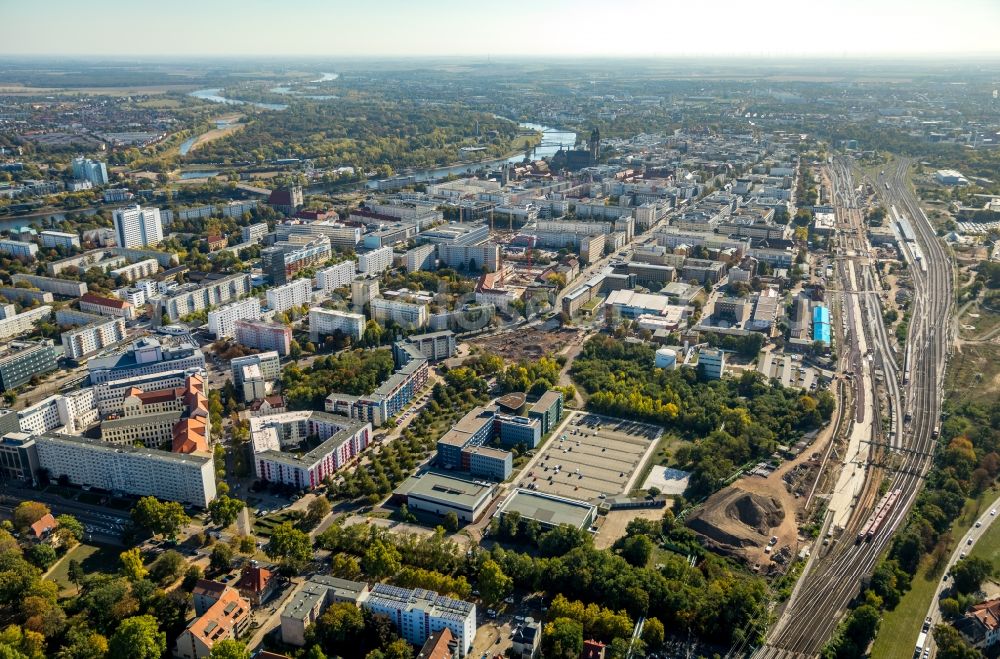 Magdeburg from the bird's eye view: Construction site for the new channel building Citytunnel in Magdeburg in the state Saxony-Anhalt