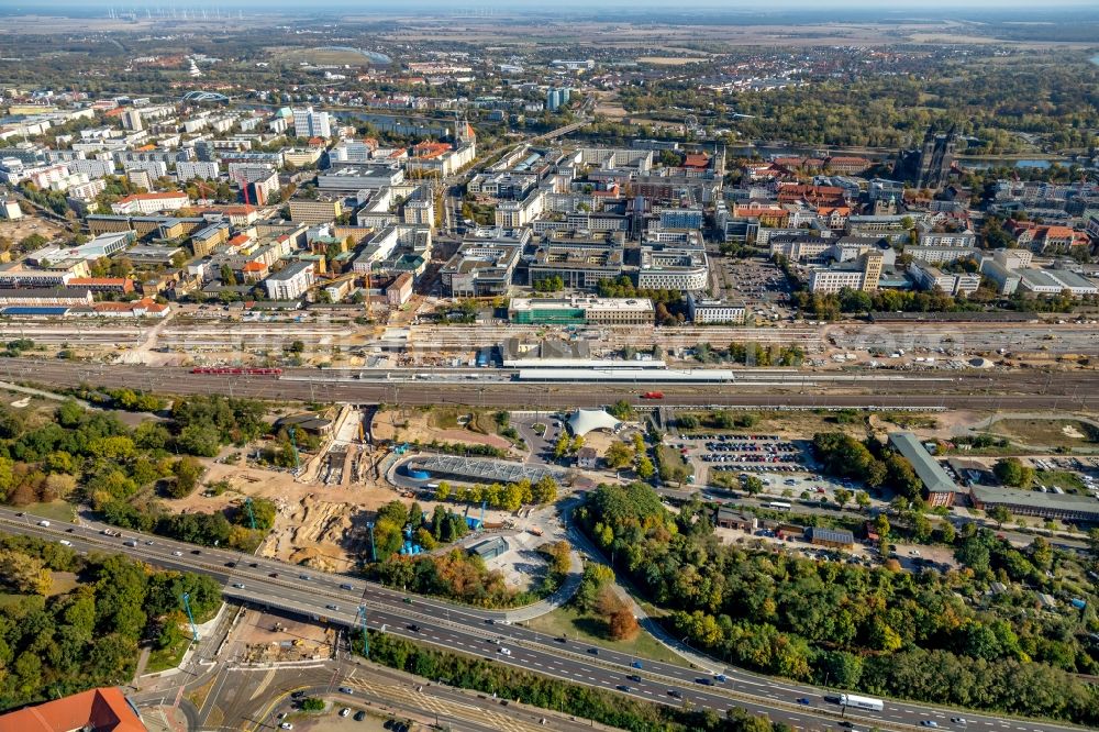 Aerial image Magdeburg - Construction site for the new channel building Citytunnel in Magdeburg in the state Saxony-Anhalt