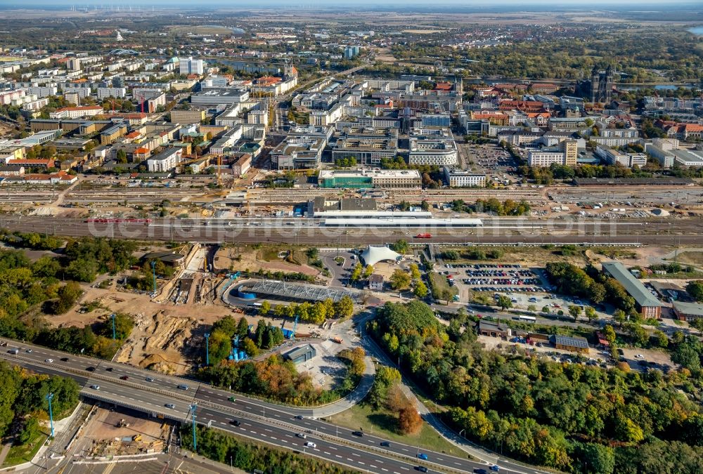 Aerial photograph Magdeburg - Construction site for the new channel building Citytunnel in Magdeburg in the state Saxony-Anhalt