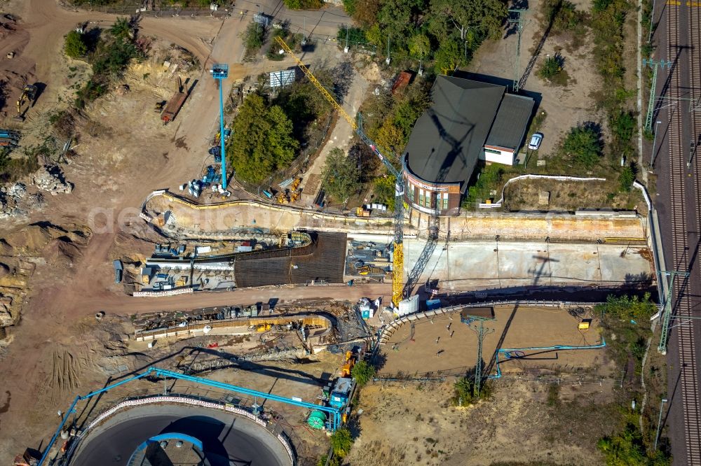 Magdeburg from above - Construction site for the new channel building Citytunnel in Magdeburg in the state Saxony-Anhalt