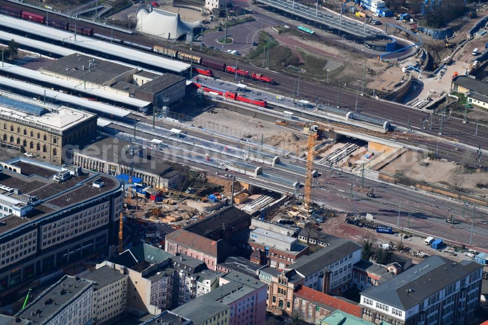 Magdeburg from the bird's eye view: Construction site for the new channel building Citytunnel in Magdeburg in the state Saxony-Anhalt