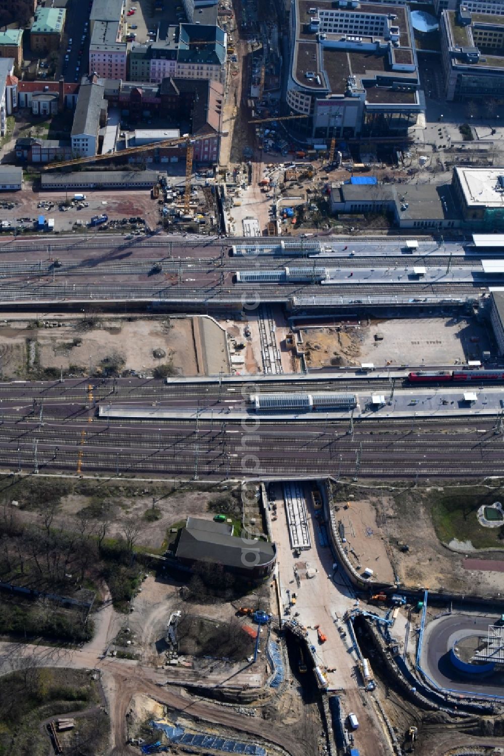 Magdeburg from above - Construction site for the new channel building Citytunnel in Magdeburg in the state Saxony-Anhalt