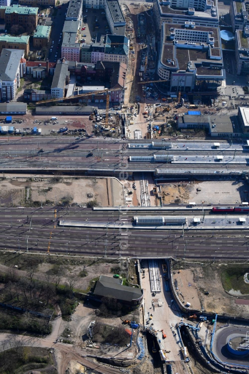 Magdeburg from the bird's eye view: Construction site for the new channel building Citytunnel in Magdeburg in the state Saxony-Anhalt