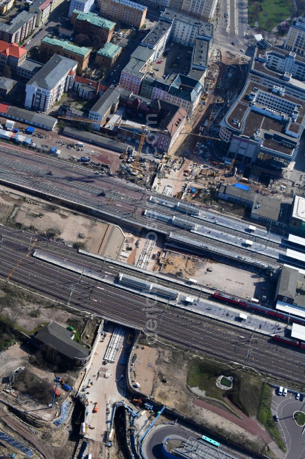 Aerial image Magdeburg - Construction site for the new channel building Citytunnel in Magdeburg in the state Saxony-Anhalt