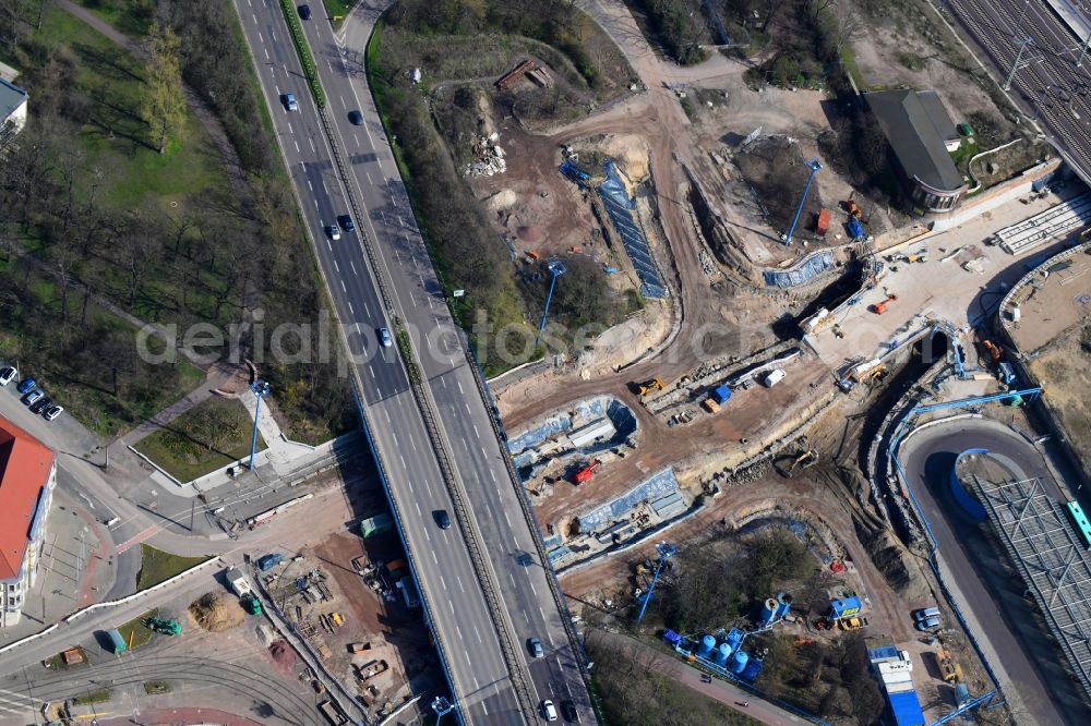 Magdeburg from above - Construction site for the new channel building Citytunnel in Magdeburg in the state Saxony-Anhalt