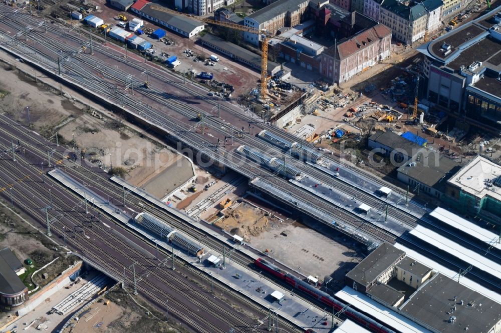 Magdeburg from the bird's eye view: Construction site for the new channel building Citytunnel in Magdeburg in the state Saxony-Anhalt