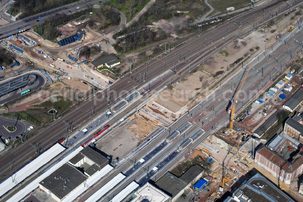 Magdeburg from the bird's eye view: Construction site for the new channel building Citytunnel in Magdeburg in the state Saxony-Anhalt