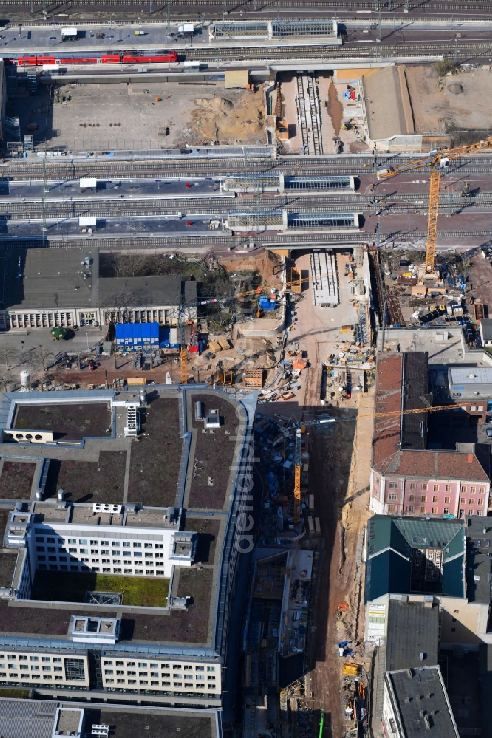 Aerial image Magdeburg - Construction site for the new channel building Citytunnel in Magdeburg in the state Saxony-Anhalt