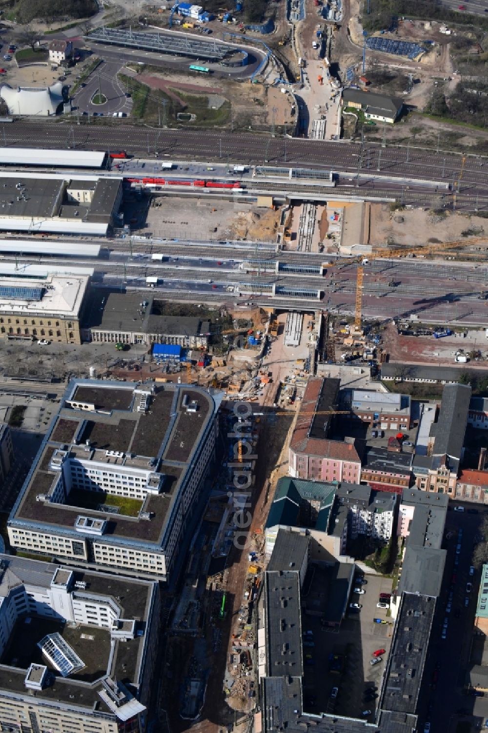 Aerial photograph Magdeburg - Construction site for the new channel building Citytunnel in Magdeburg in the state Saxony-Anhalt