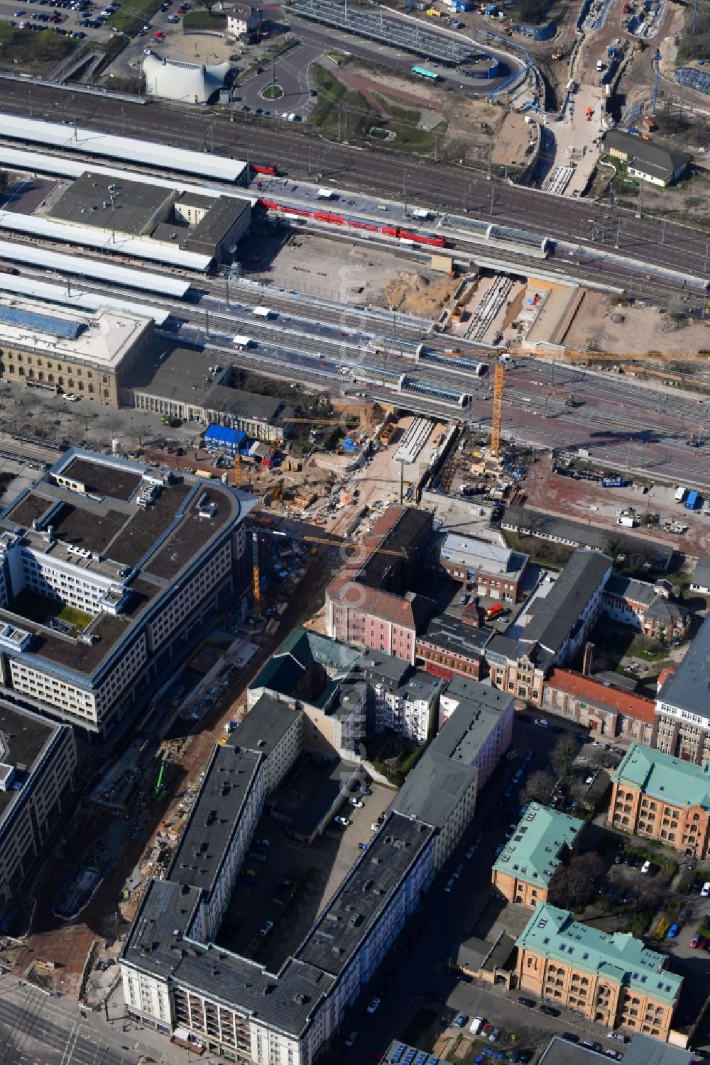 Magdeburg from above - Construction site for the new channel building Citytunnel in Magdeburg in the state Saxony-Anhalt