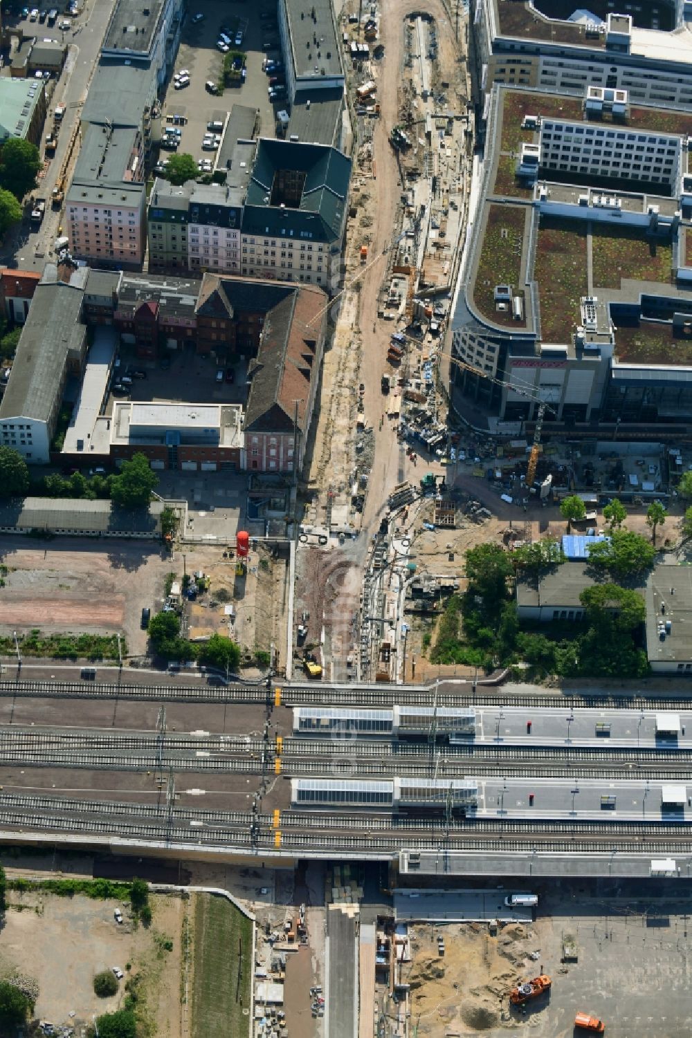 Magdeburg from above - Construction site for the new channel building Citytunnel in Magdeburg in the state Saxony-Anhalt