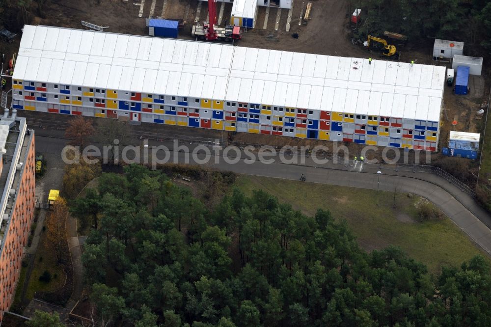 Berlin from above - Construction site for the new construction container village for refugees in Berlin Koepenick