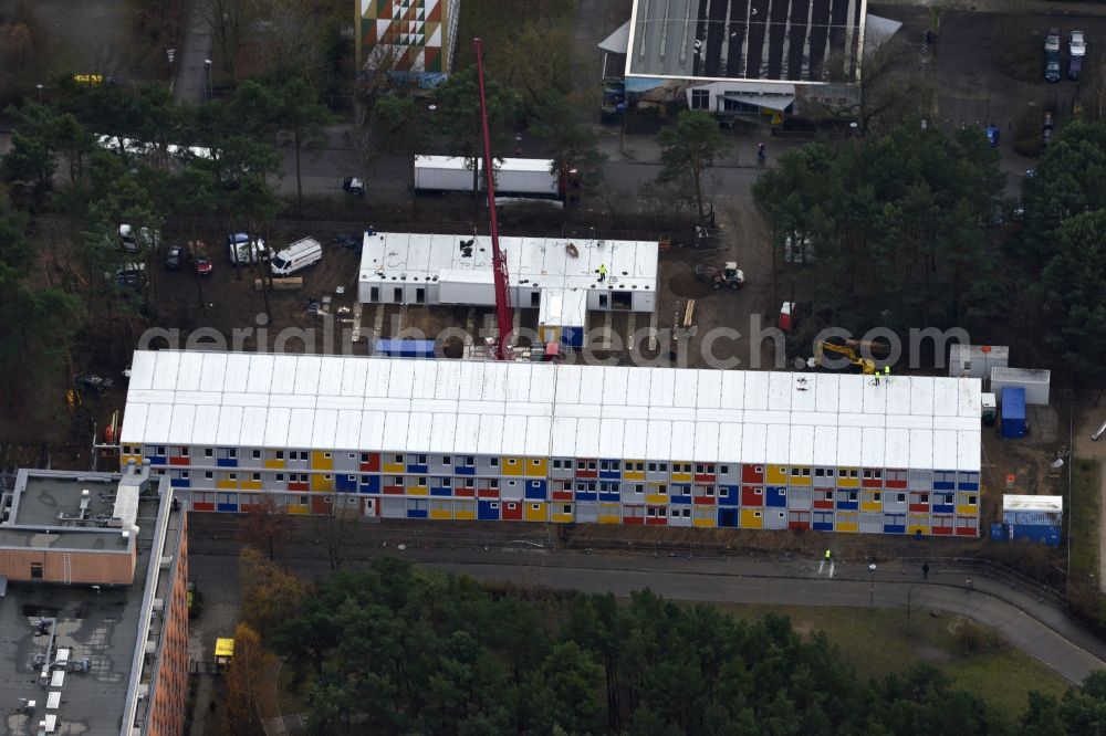 Berlin from above - Construction site for the new construction container village for refugees in Berlin Koepenick