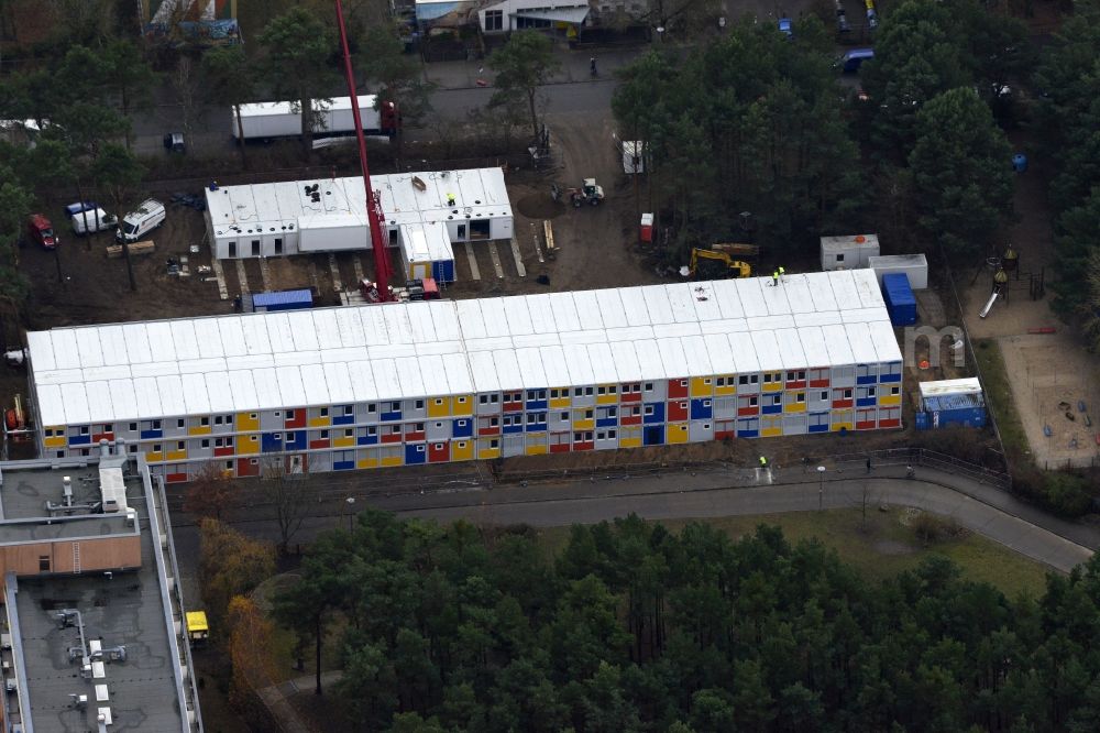 Berlin from the bird's eye view: Construction site for the new construction container village for refugees in Berlin Koepenick