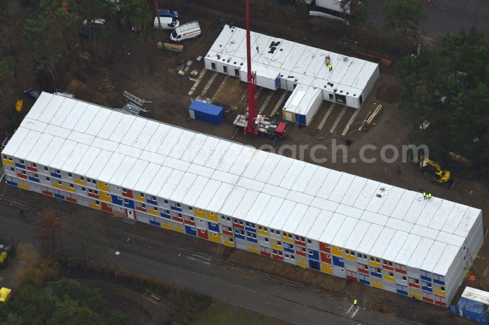 Berlin from above - Construction site for the new construction container village for refugees in Berlin Koepenick