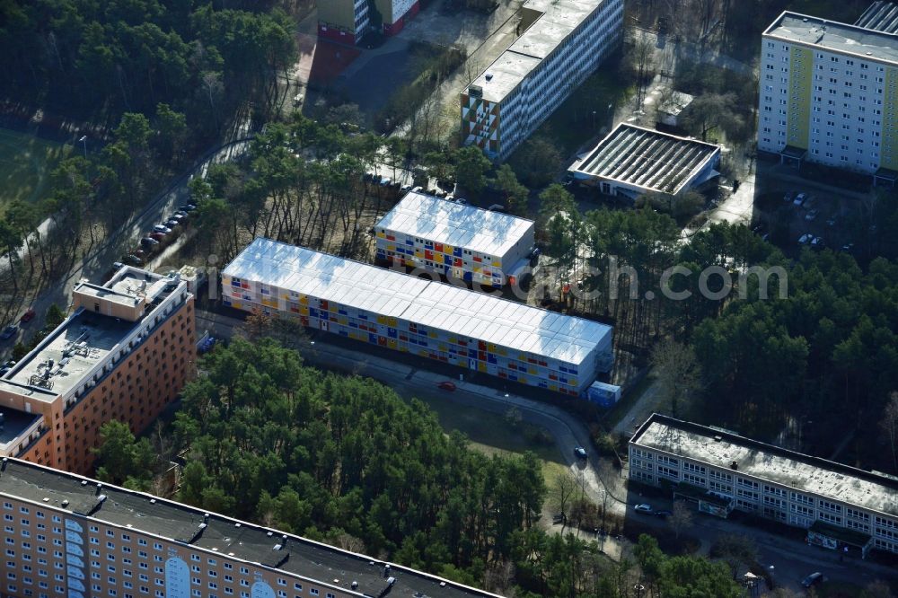 Aerial photograph Berlin - Construction site for the new construction container village for refugees in Berlin Koepenick