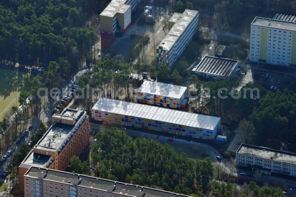 Berlin from the bird's eye view: Construction site for the new construction container village for refugees in Berlin Koepenick