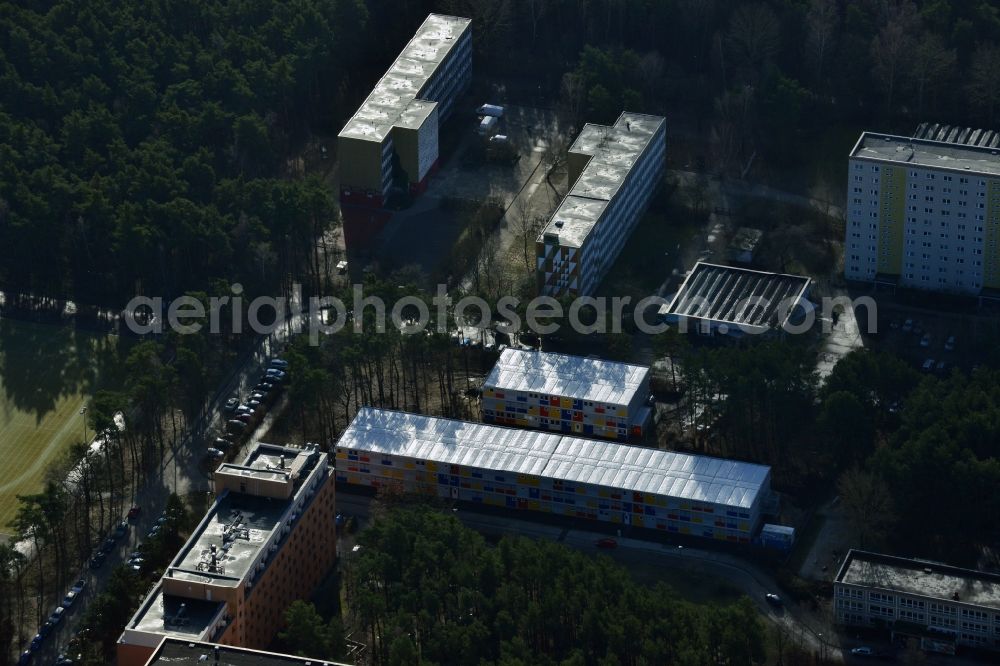 Aerial image Berlin - Construction site for the new construction container village for refugees in Berlin Koepenick