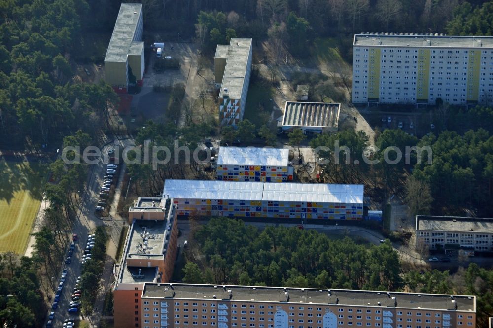 Aerial photograph Berlin - Construction site for the new construction container village for refugees in Berlin Koepenick