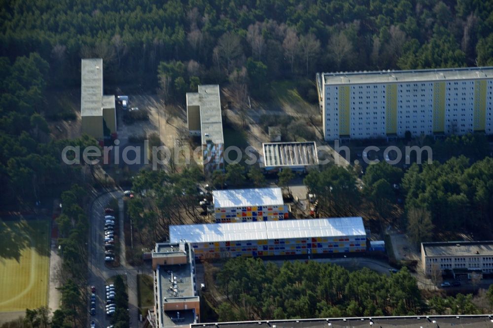 Berlin from the bird's eye view: Construction site for the new construction container village for refugees in Berlin Koepenick