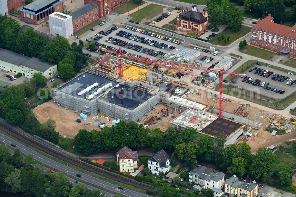 Schwerin from above - Construction site for the construction of depots and workshops in Schwerin in Mecklenburg-Vorpommern, Germany