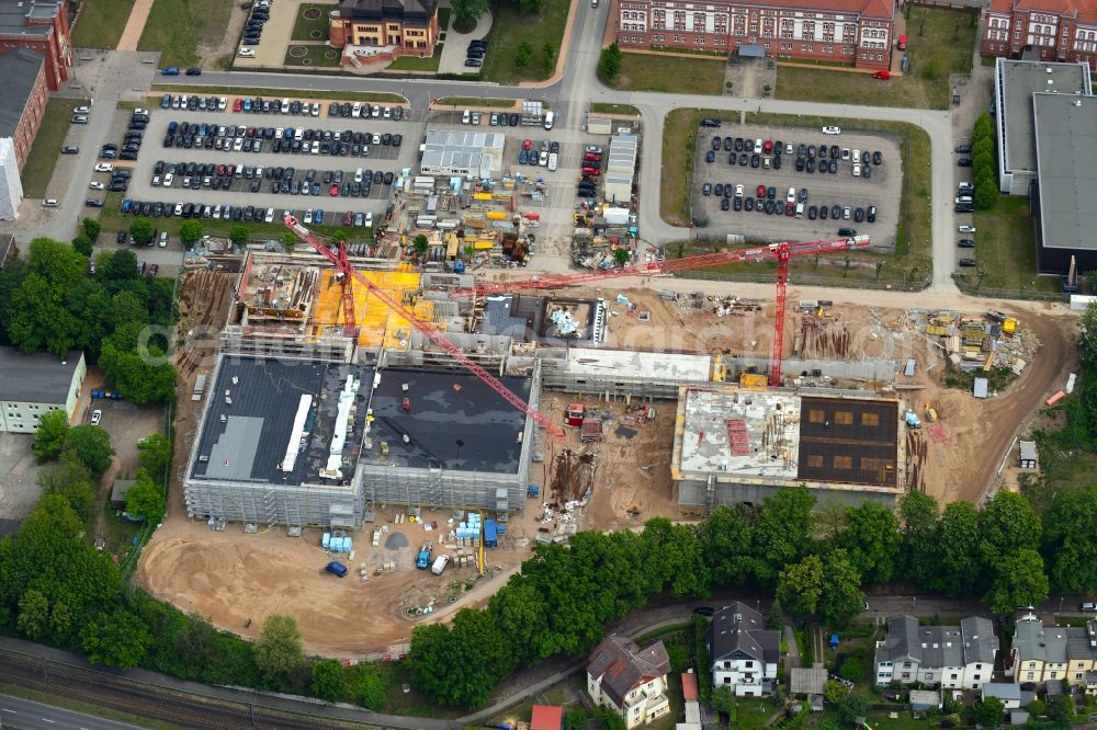 Schwerin from the bird's eye view: Construction site for the construction of depots and workshops in Schwerin in Mecklenburg-Vorpommern, Germany