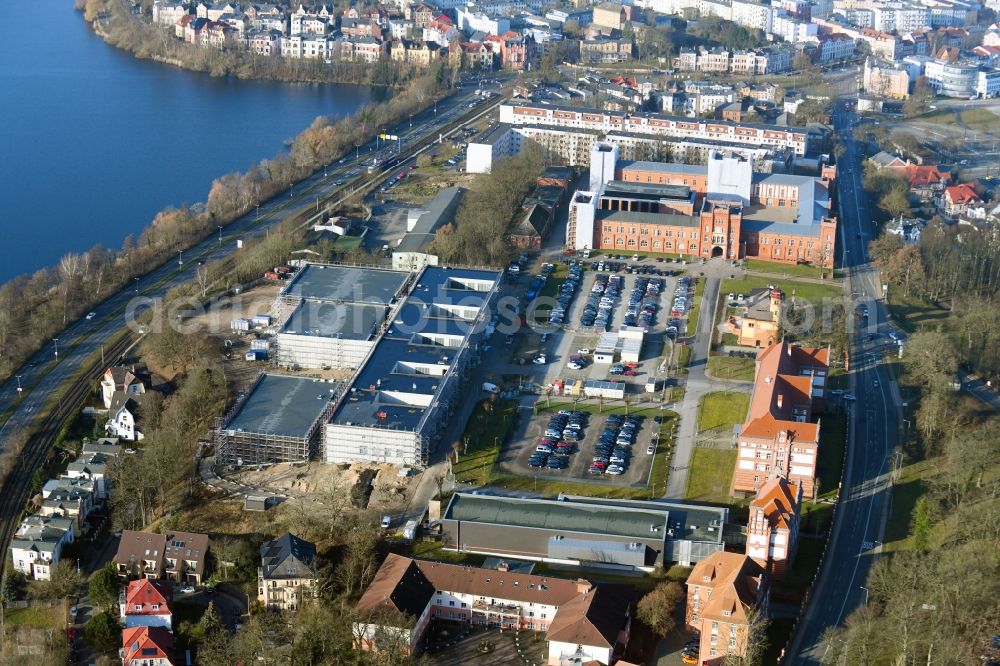 Schwerin from above - Construction site for the construction of depots and workshops in Schwerin in Mecklenburg-Vorpommern, Germany