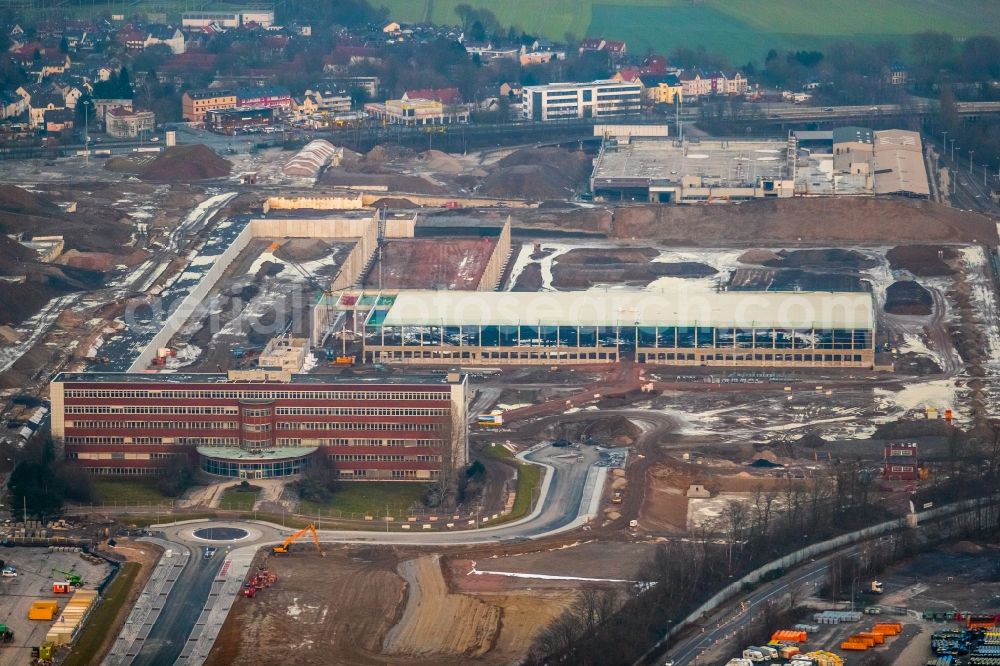 Bochum from above - Construction site to build a new building complex on the site of the logistics center in the development area MARK 51A?7 in Bochum in the state North Rhine-Westphalia, Germany