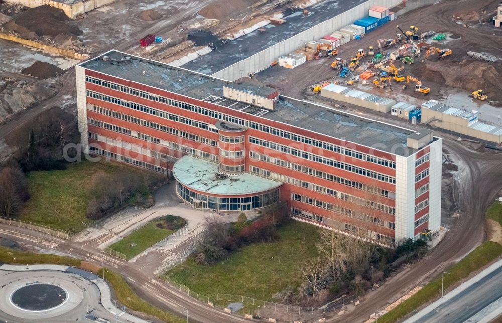 Bochum from the bird's eye view: Construction site to build a new building complex on the site of the logistics center in the development area MARK 51A?7 in Bochum in the state North Rhine-Westphalia, Germany