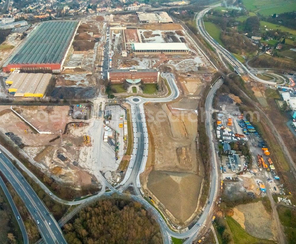 Bochum from above - Construction site to build a new building complex on the site of the logistics center in the development area MARK 51A?7 in Bochum in the state North Rhine-Westphalia, Germany