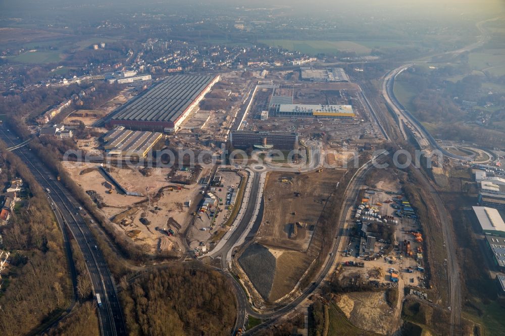 Aerial photograph Bochum - Construction site to build a new building complex on the site of the logistics center in the development area MARK 51A?7 in Bochum in the state North Rhine-Westphalia, Germany