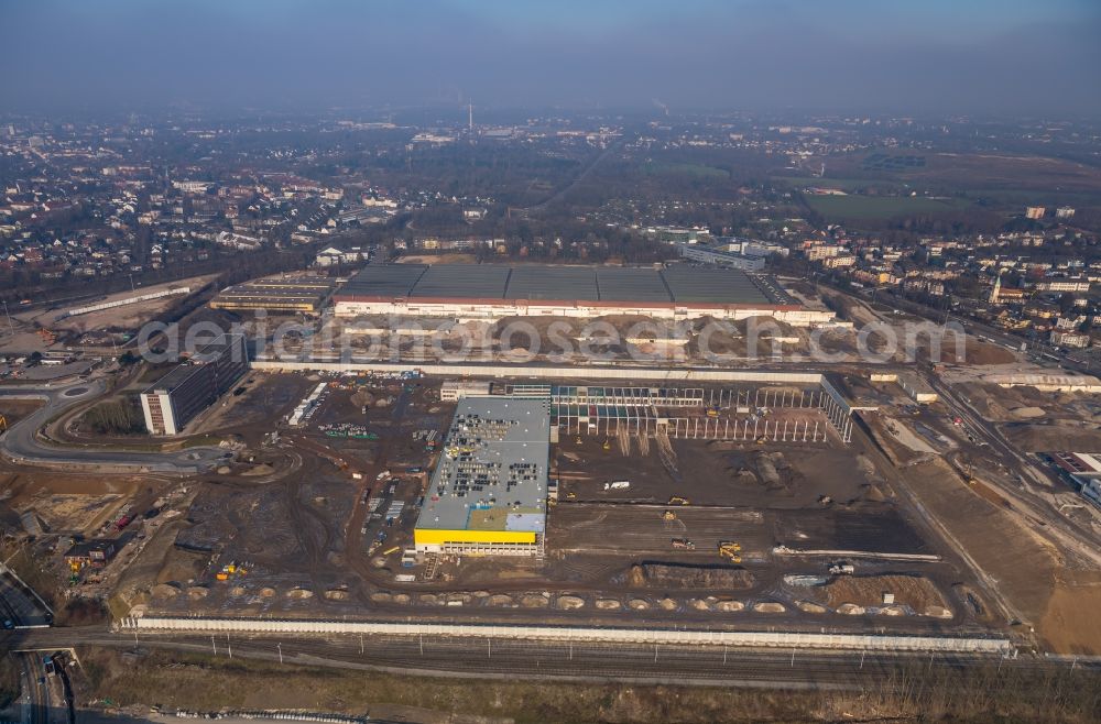 Aerial image Bochum - Construction site to build a new building complex on the site of the logistics center in the development area MARK 51A?7 in Bochum in the state North Rhine-Westphalia, Germany