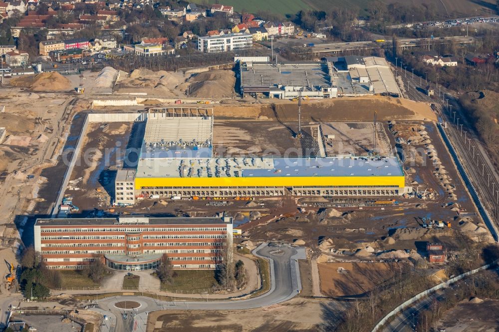 Bochum from the bird's eye view: Construction site to build a new building complex on the site of the logistics center in the development area MARK 51A?7 in Bochum in the state North Rhine-Westphalia, Germany