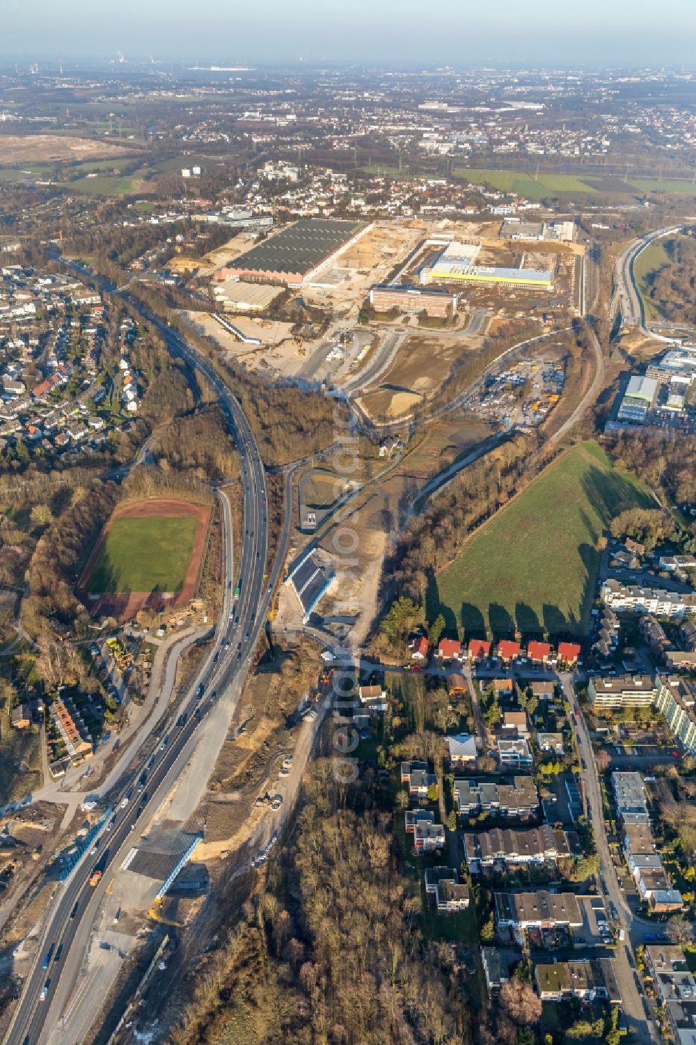 Aerial image Bochum - Construction site to build a new building complex on the site of the logistics center in the development area MARK 51A?7 in Bochum in the state North Rhine-Westphalia, Germany