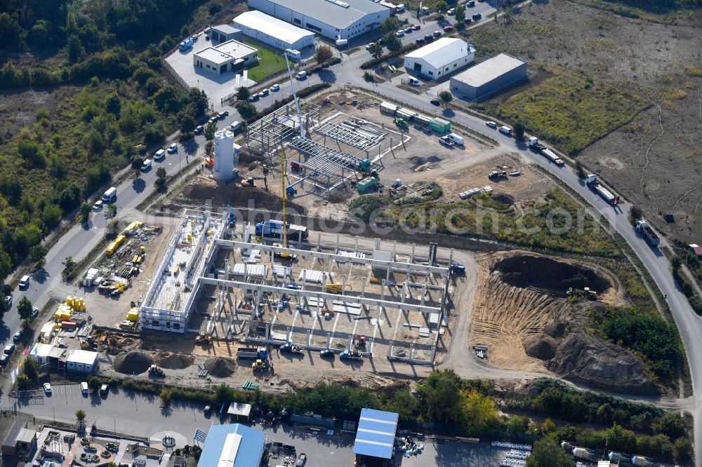 Aerial image Bernau - Construction site for the new building Dictator Produktionsstaette Pappelallee Bernau in the district Schoenow in Bernau in the state Brandenburg, Germany