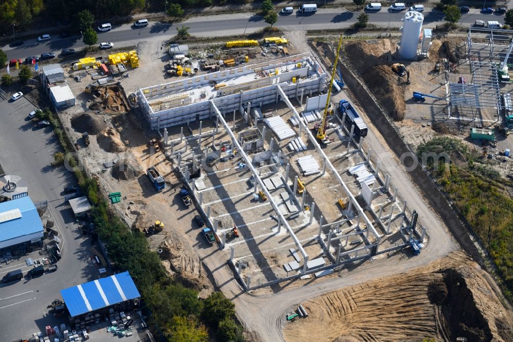 Aerial photograph Bernau - Construction site for the new building Dictator Produktionsstaette Pappelallee Bernau in the district Schoenow in Bernau in the state Brandenburg, Germany