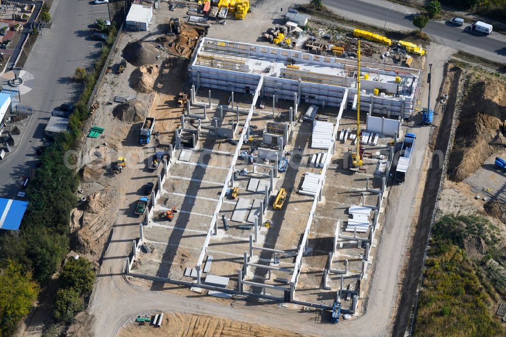 Aerial image Bernau - Construction site for the new building Dictator Produktionsstaette Pappelallee Bernau in the district Schoenow in Bernau in the state Brandenburg, Germany