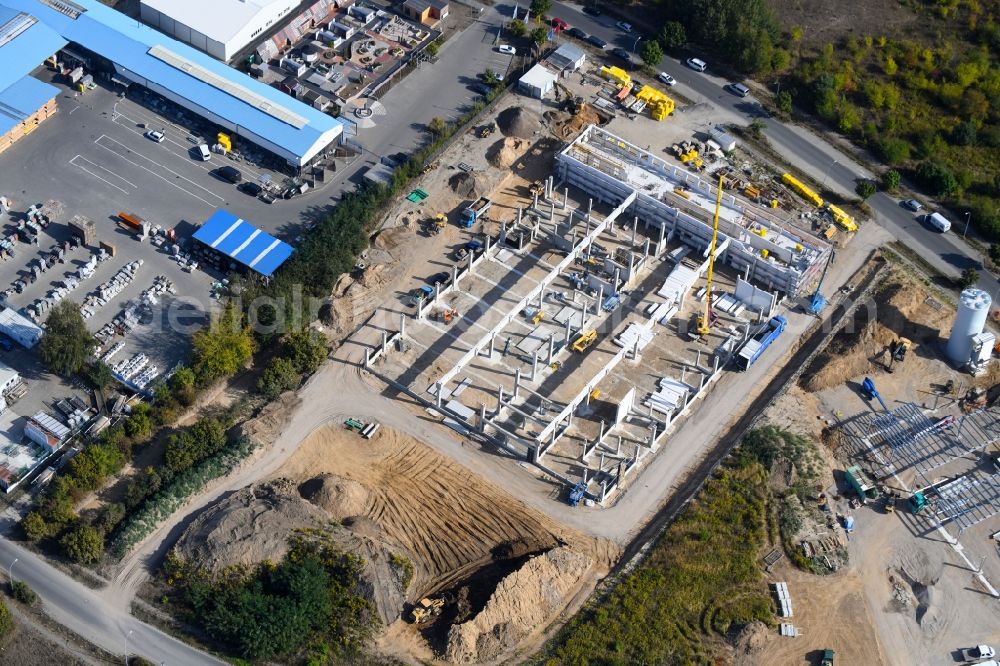 Aerial photograph Bernau - Construction site for the new building Dictator Produktionsstaette Pappelallee Bernau in the district Schoenow in Bernau in the state Brandenburg, Germany