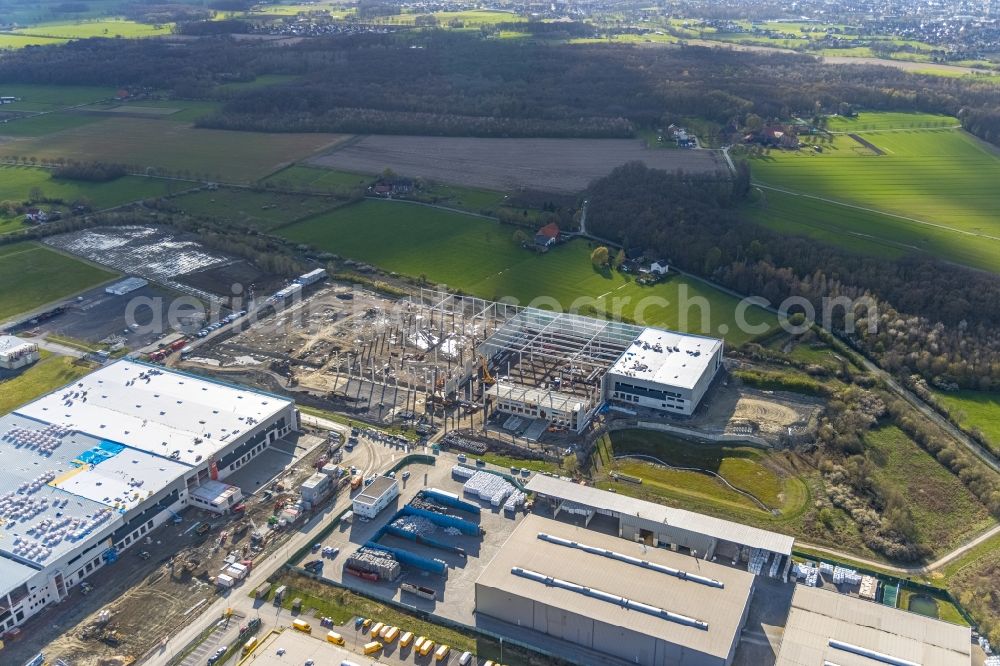 Aerial image Hamm - Construction site to build a new building complex on the site of the logistics center and Distribution Park in the district Uentrop in Hamm at Ruhrgebiet in the state North Rhine-Westphalia, Germany