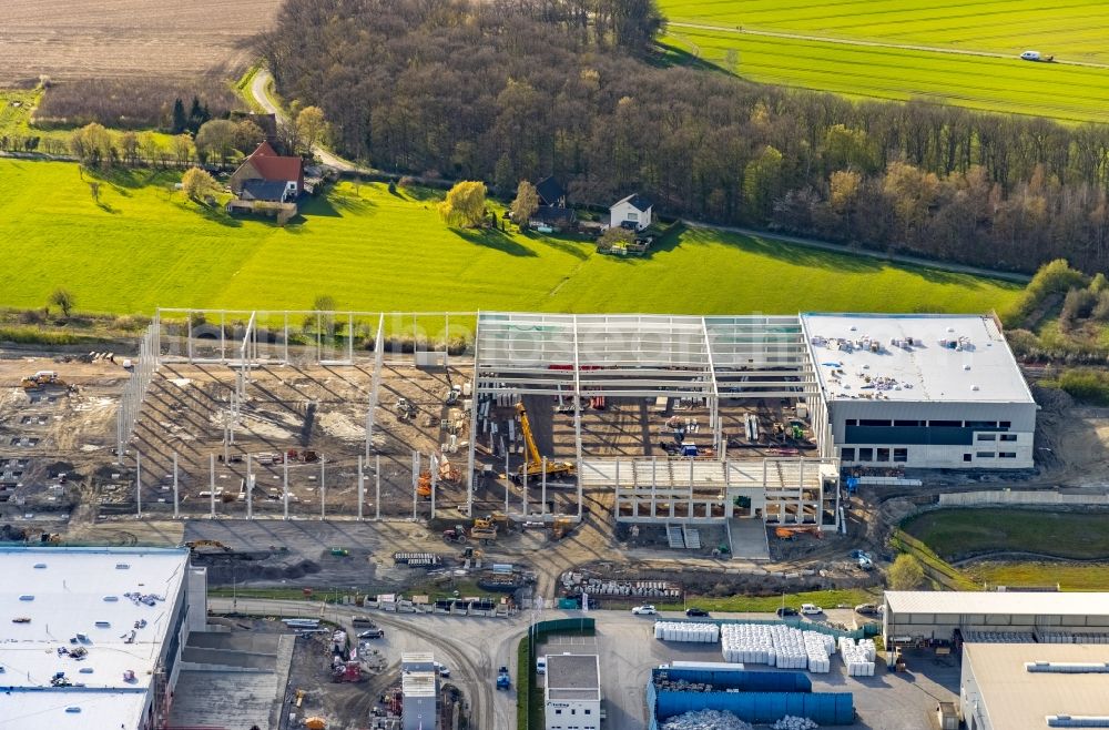 Hamm from the bird's eye view: Construction site to build a new building complex on the site of the logistics center and Distribution Park in the district Uentrop in Hamm at Ruhrgebiet in the state North Rhine-Westphalia, Germany