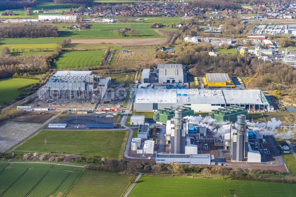 Aerial image Hamm - Construction site to build a new building complex on the site of the logistics center and Distribution Park in the district Uentrop in Hamm at Ruhrgebiet in the state North Rhine-Westphalia, Germany