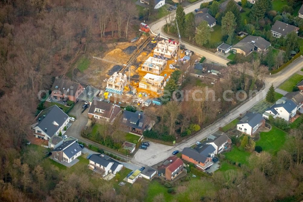 Aerial image Gladbeck - Construction site for the construction of semi-detached houses on Blommsweg in Gladbeck in the state of North Rhine-Westphalia, Germany