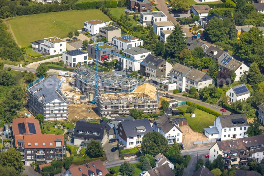 Bochum from above - Construction site for the construction of three apartment buildings on the street Vorm Felde in the district of Stiepel in Bochum in the Ruhr area in the state North Rhine-Westphalia, Germany