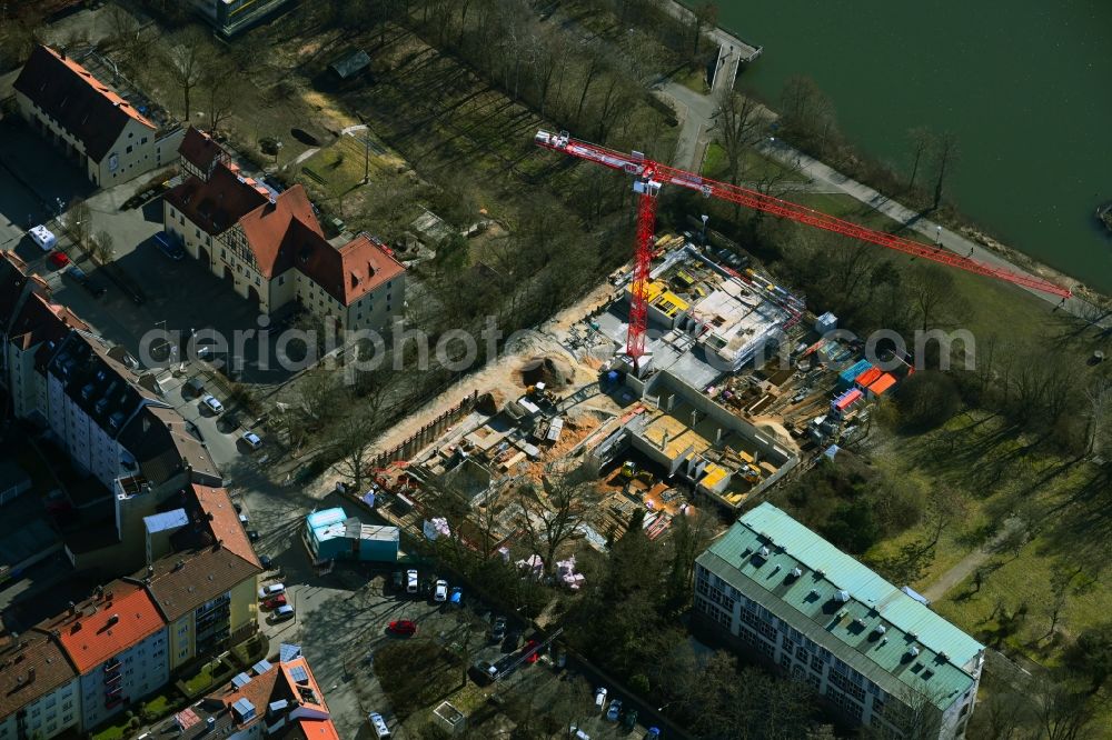 Nürnberg from above - Construction site for the multi-family residential building in of Veilhofstrasse in the district Veilhof in Nuremberg in the state Bavaria, Germany