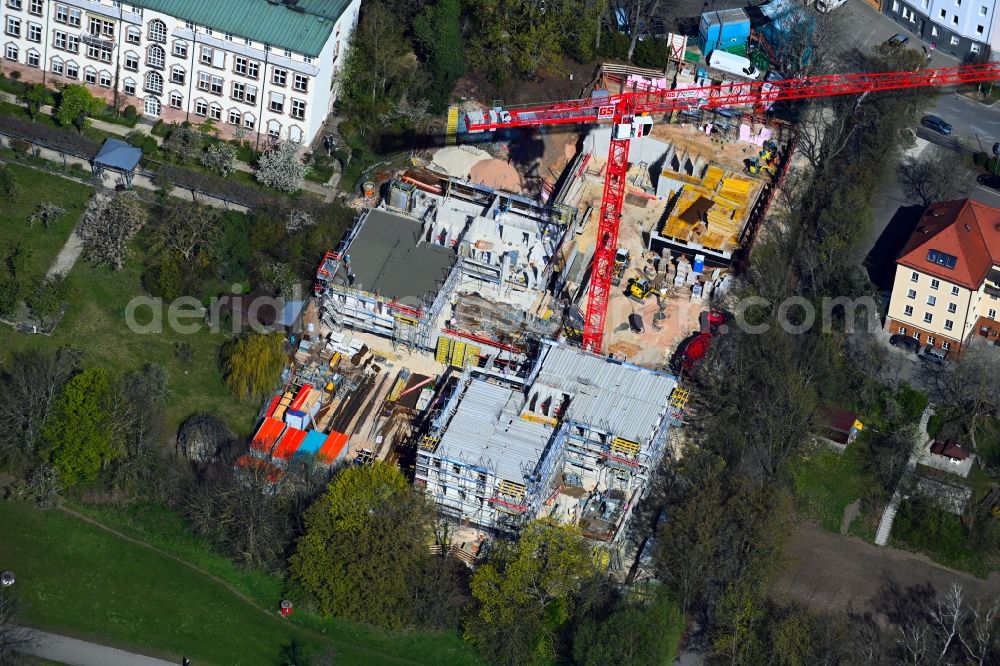 Nürnberg from above - Construction site for the multi-family residential building in of Veilhofstrasse in the district Veilhof in Nuremberg in the state Bavaria, Germany