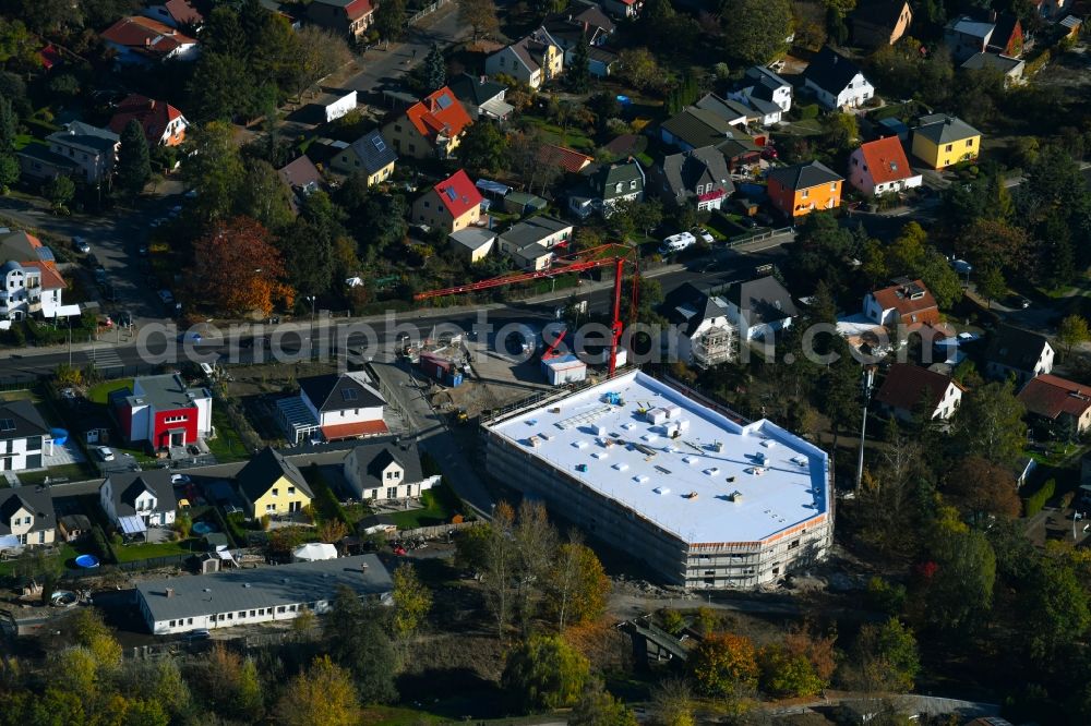 Aerial image Berlin - New construction of the building complex of the shopping center Bismarcksfelderstrasse corner Kaulsdorfer Strasse in Berlin, Germany