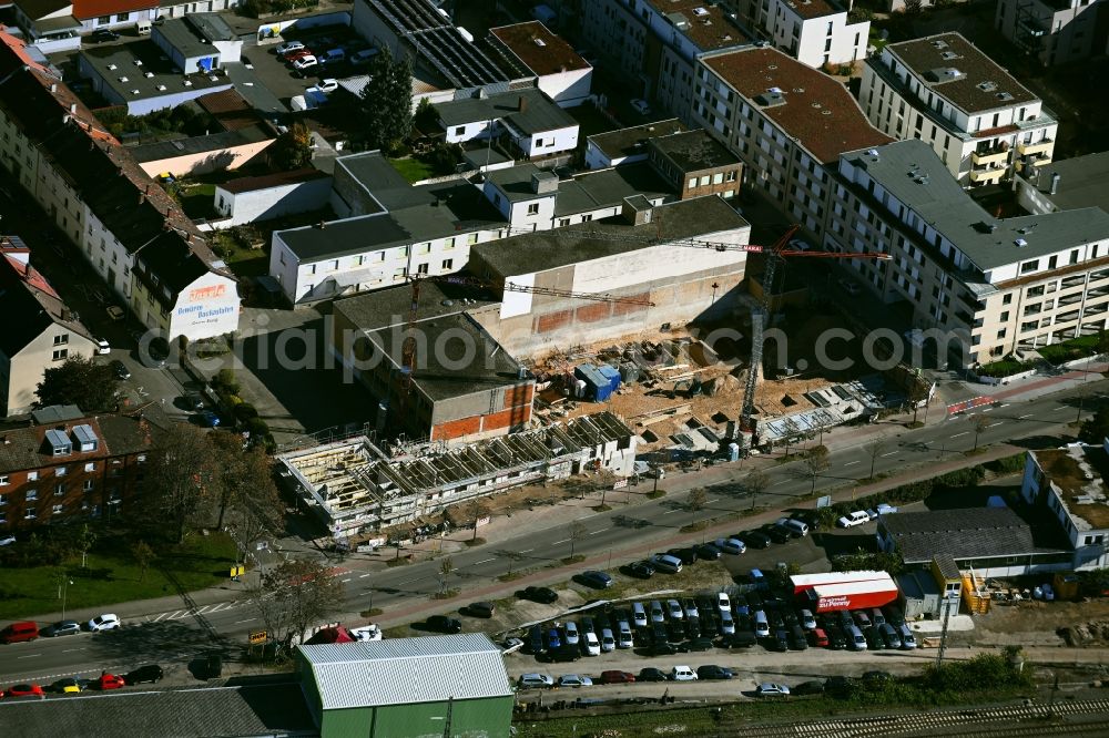 Mannheim from above - Construction site for the new building on the former premises of the DATIS IT-Services GmbH on Neustadter Strasse in Mannheim in the state Baden-Wuerttemberg, Germany