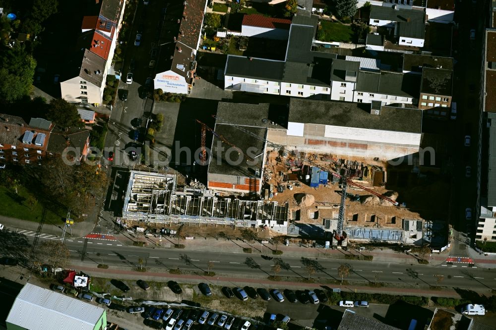 Mannheim from the bird's eye view: Construction site for the new building on the former premises of the DATIS IT-Services GmbH on Neustadter Strasse in Mannheim in the state Baden-Wuerttemberg, Germany